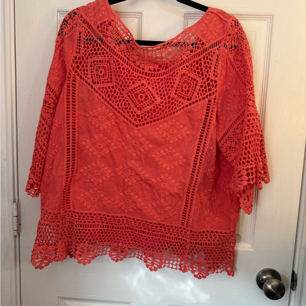 Democracy Coral Lace Lined Blouse XL 3/4 sleeves - Picture 5 of 8